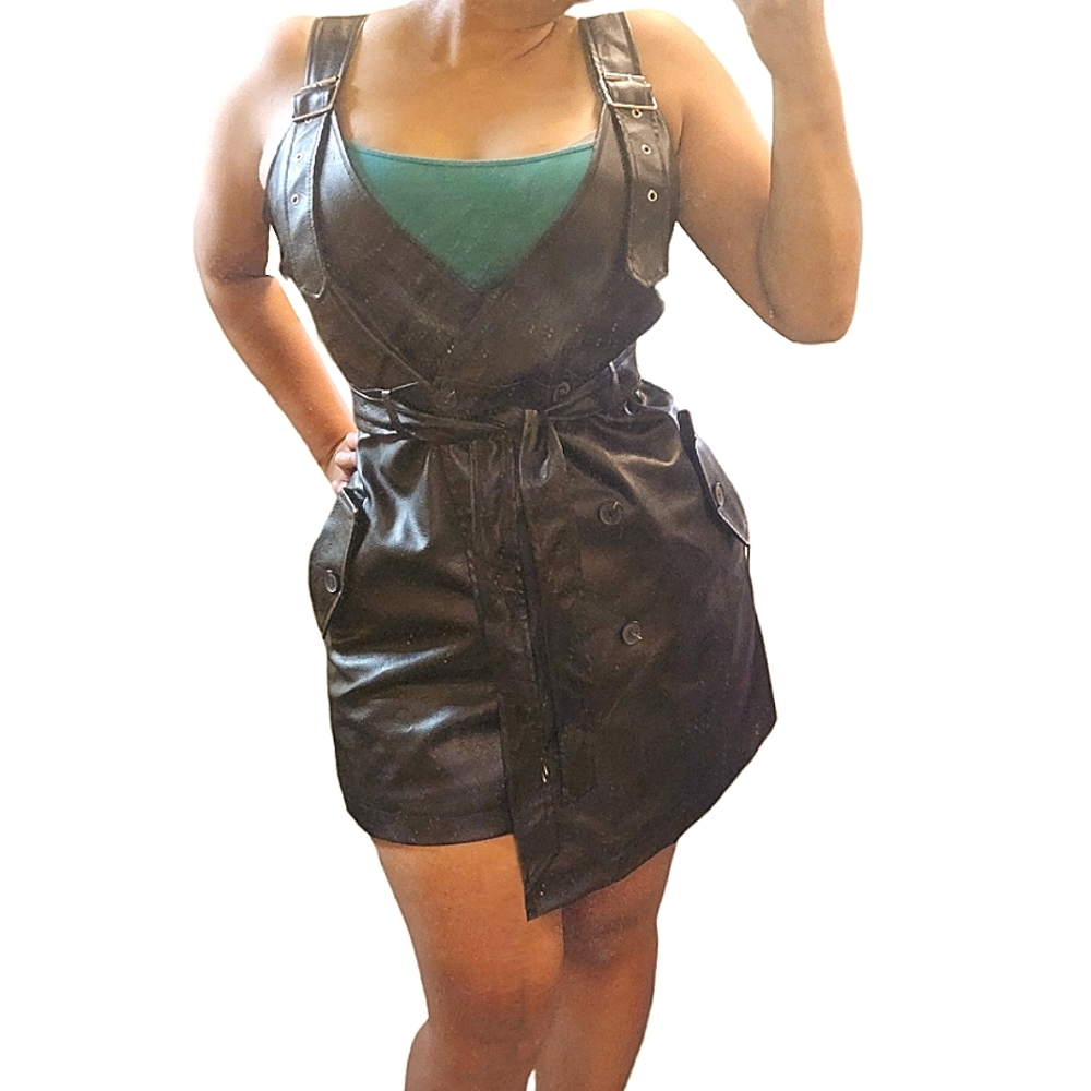 RARE Vintage Leather VNeck Mini Dress
